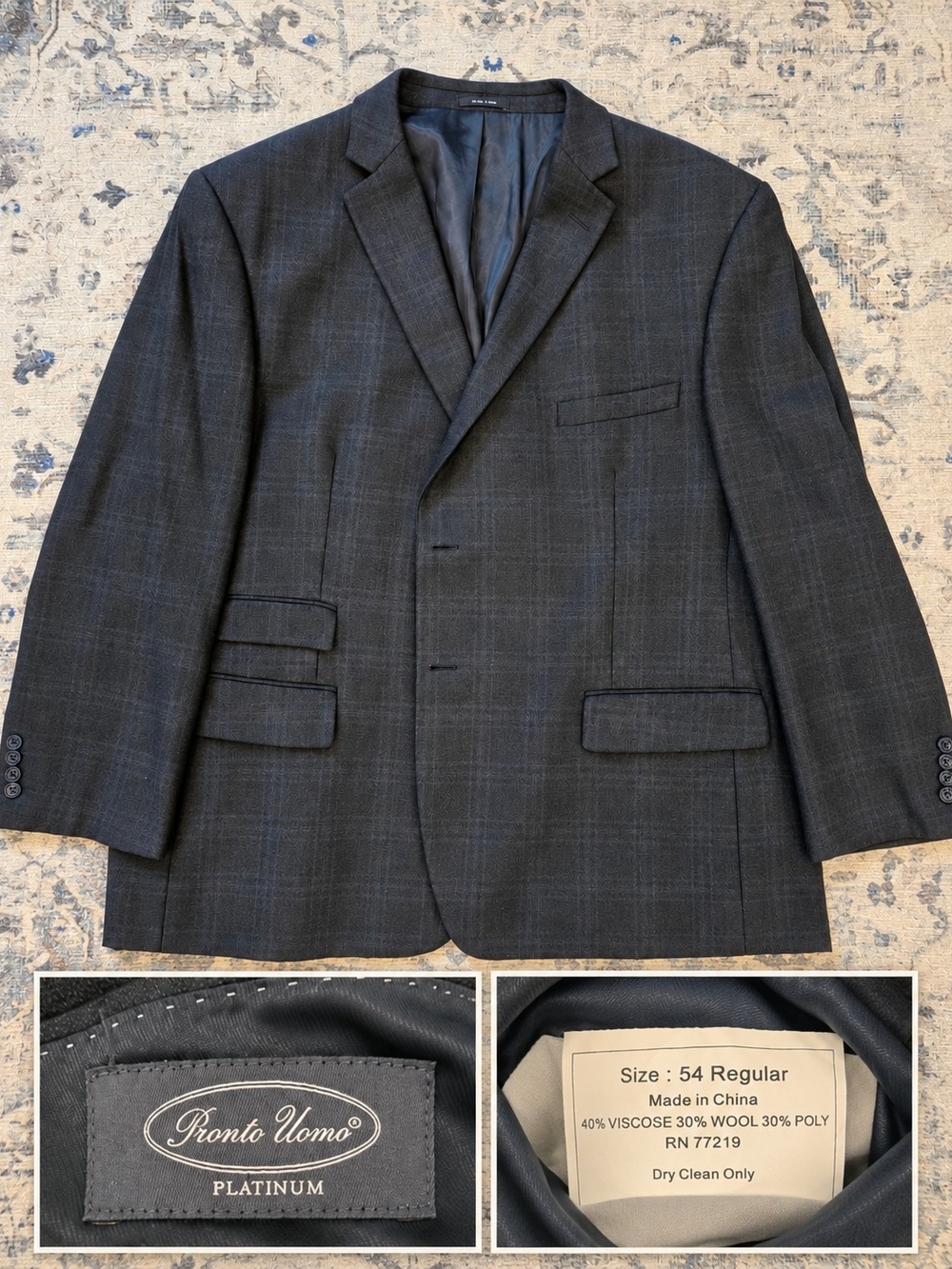 Pronto Uomo Charcoal Gray Windowpane Plaid Blazer